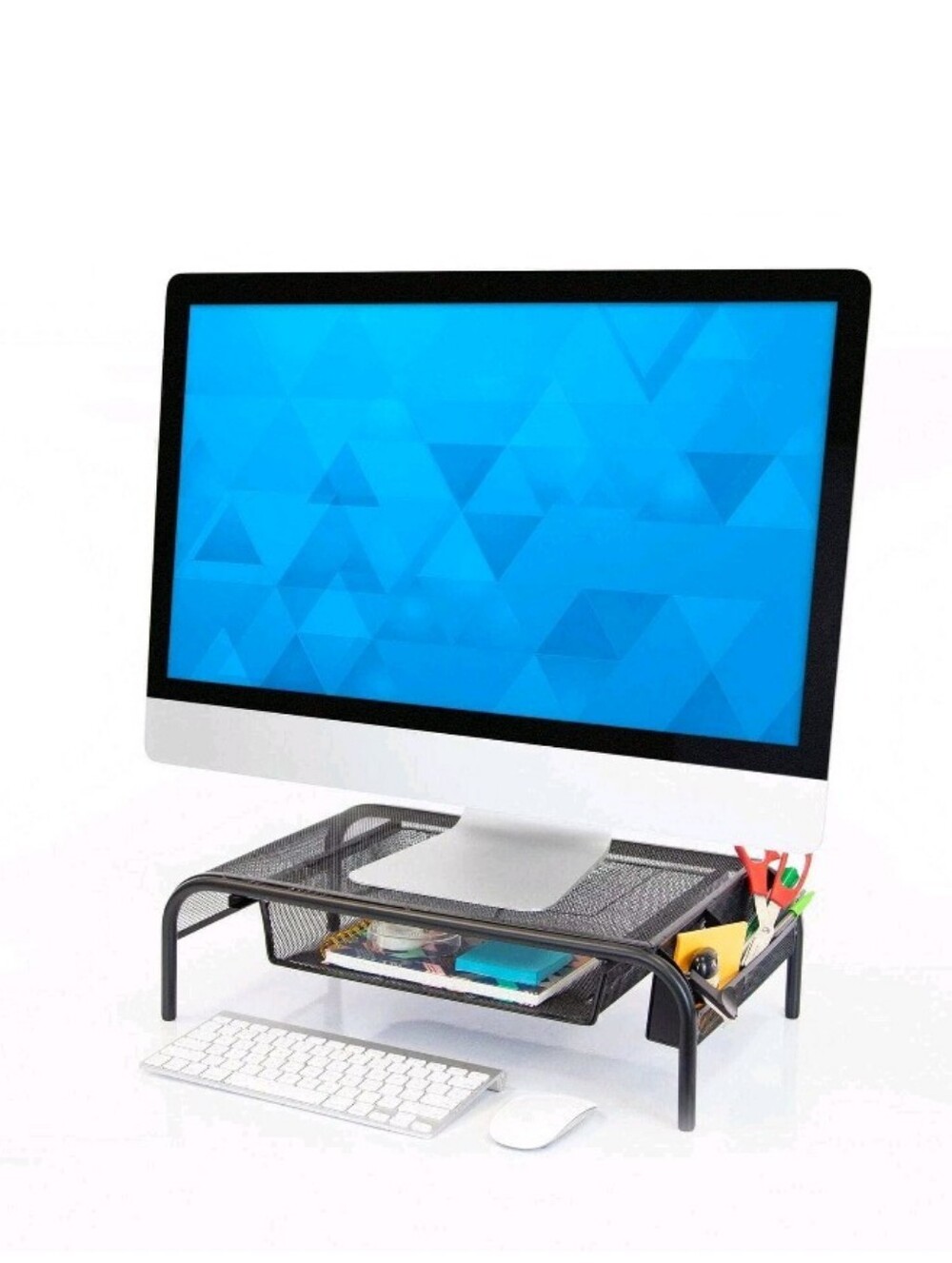Metal Mesh Computer Monitor Stand and Riser with Pullout Drawer - Picture 4 of 15